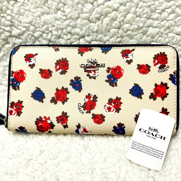Coach Floral Print Women's Wallet - Cream, Red, Blue - Picture 2 of 6